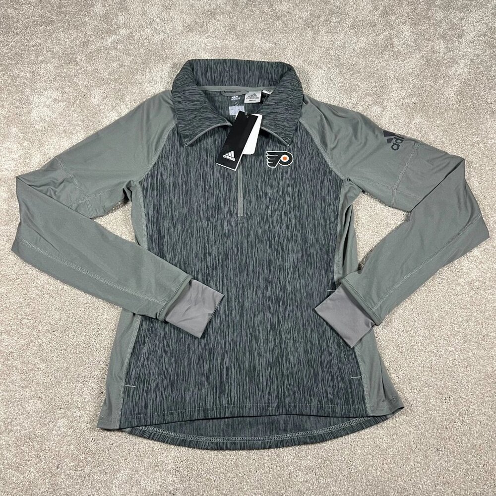 Adidas Climalite Philadelphia Flyers Womens S‎ Ash/Black 1/4 Zip Training Jacket